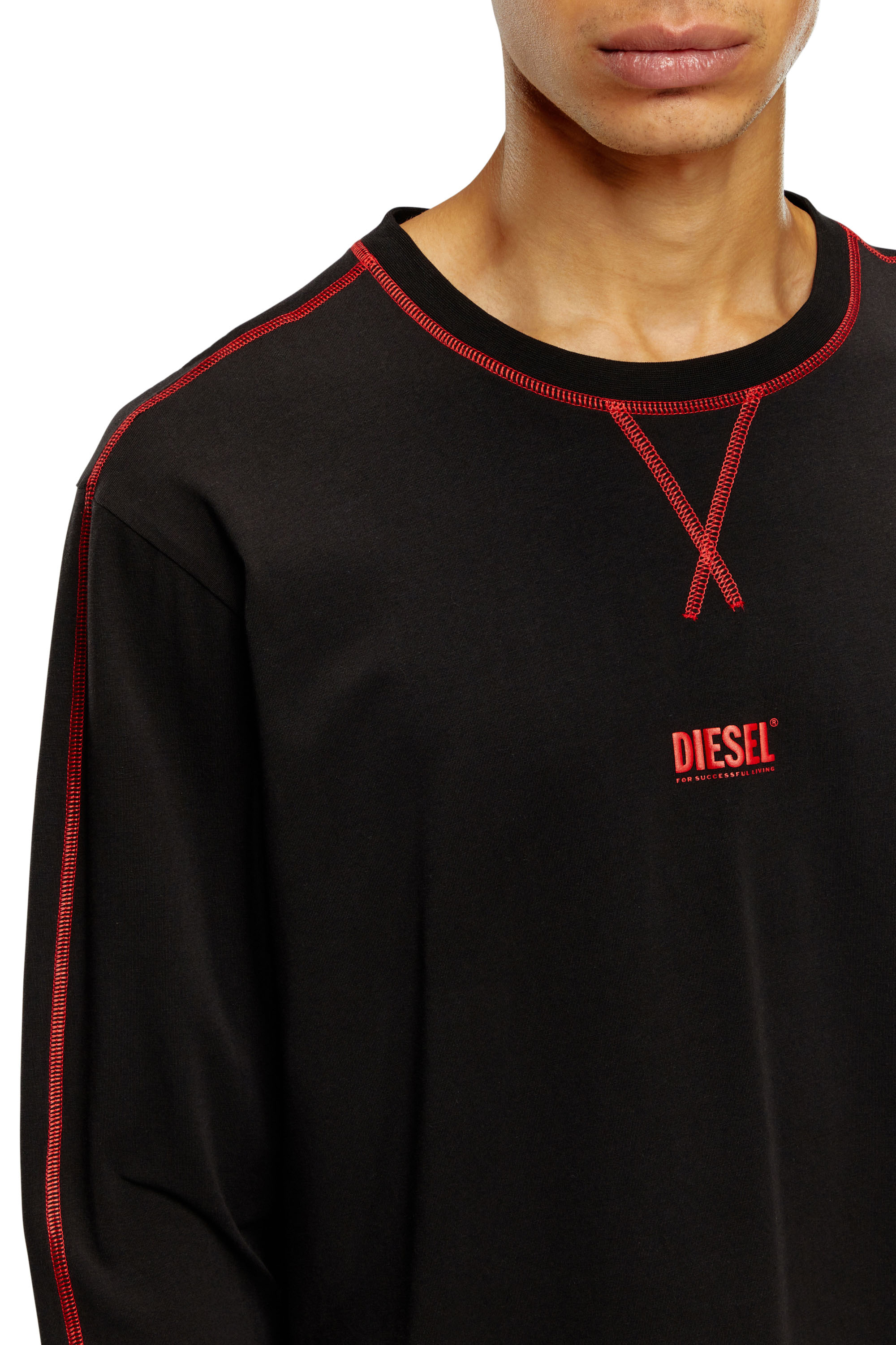Diesel - UMSET-WILLONG, Pijama largo con costuras en contraste Hombre in Negro - 3
